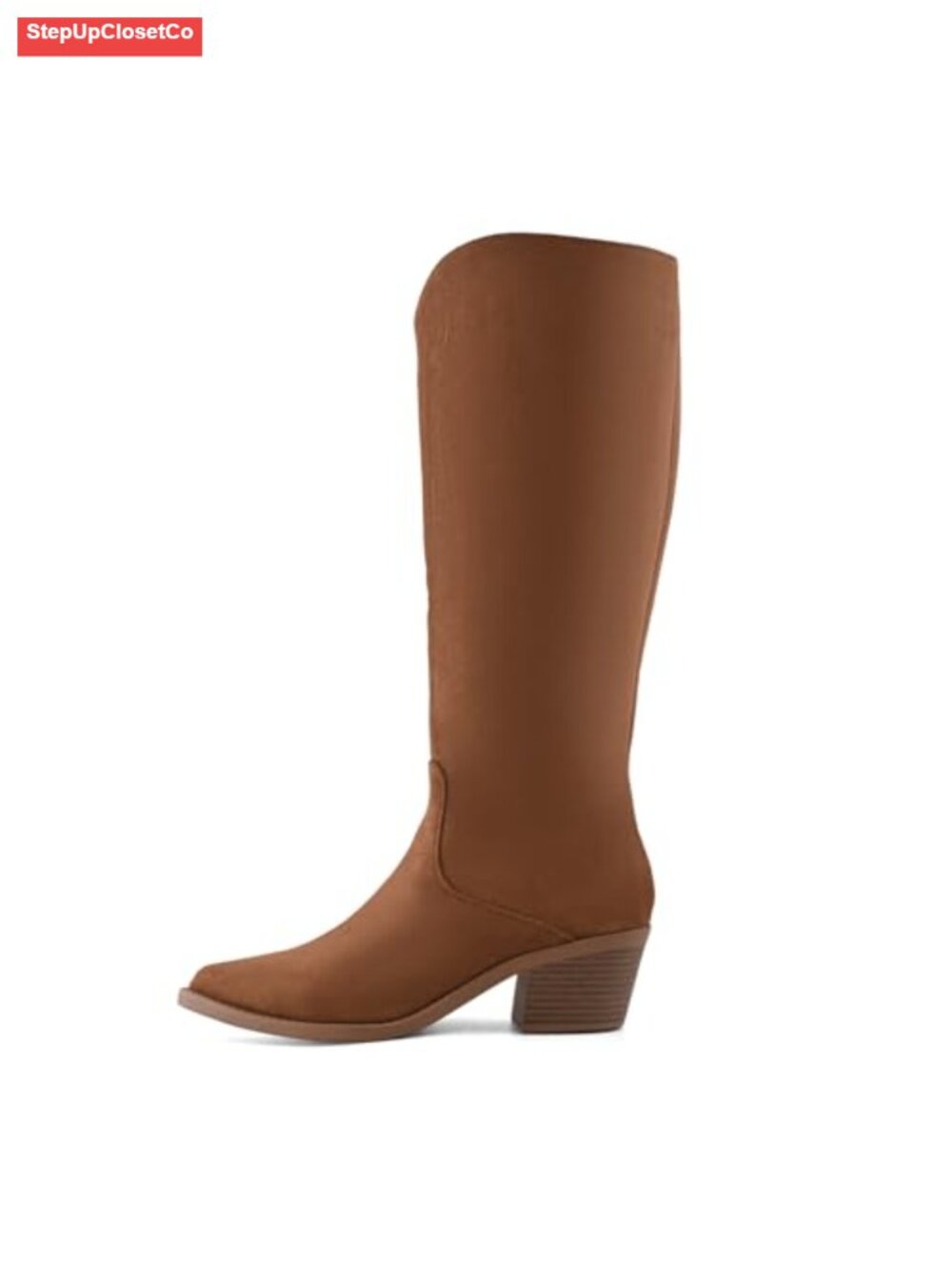 Suede Knee High Western Boots Pointed Toe Chunky Block Heel - Picture 2 of 5